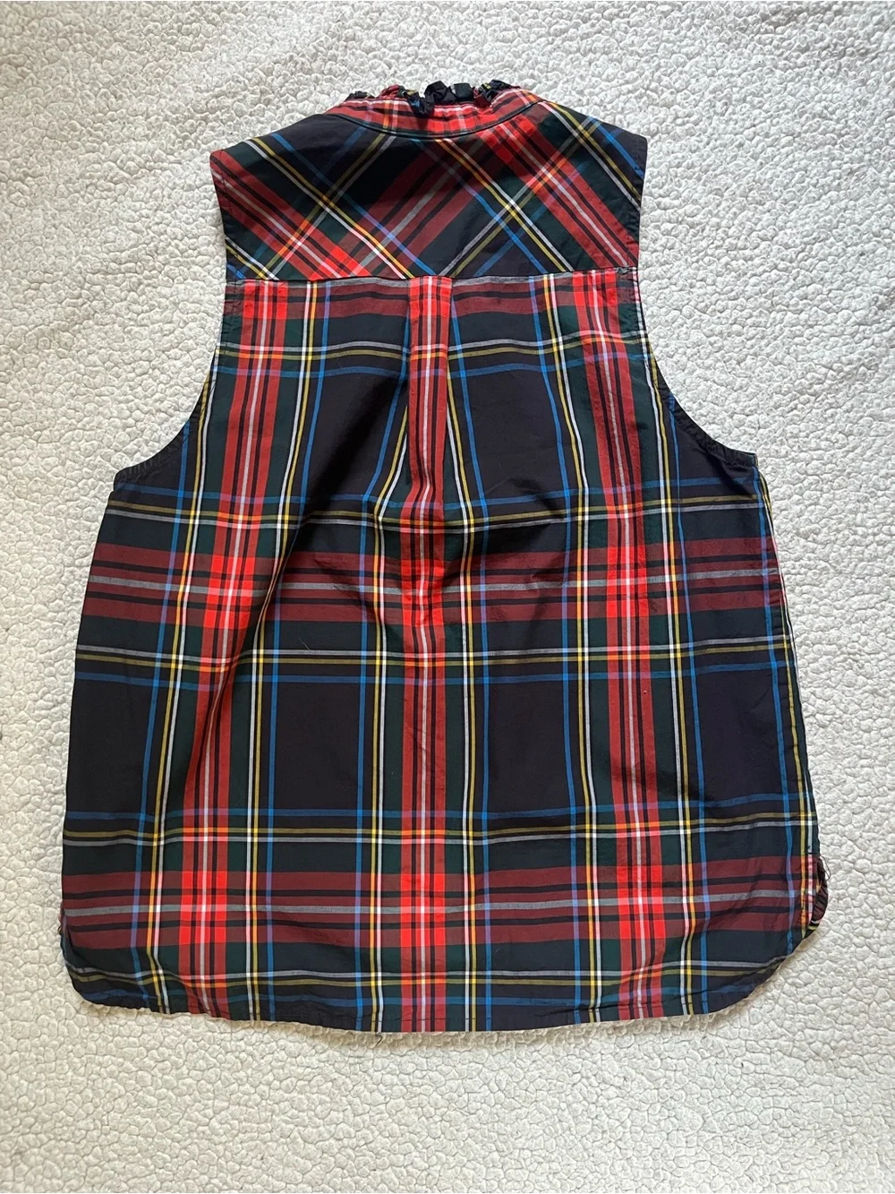 J. Crew Black and Red Plaid Sleeveless Holiday Blouse